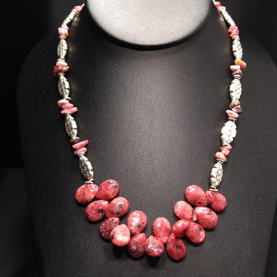 Vintage Raspberry Rhodonite Beaded Necklace, Hand… - image 5