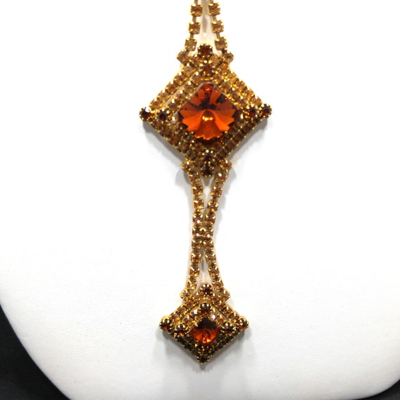 Topaz Glass Rhinestones Long Necklace Earrings, R… - image 4
