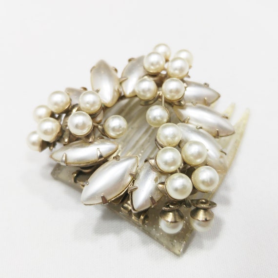 Faux Pearl Wedding Comb, Lucite Confetti Comb, 19… - image 5