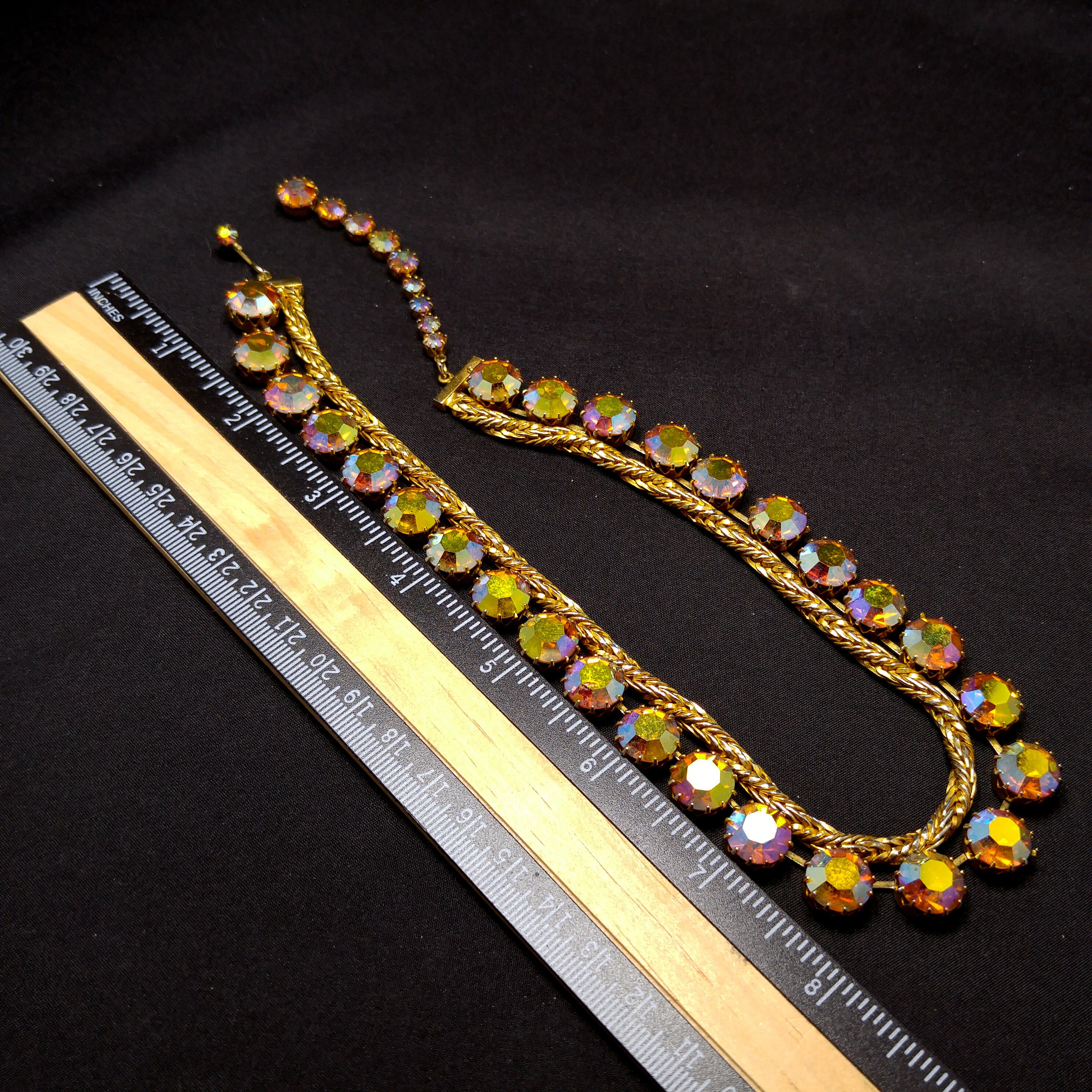 Hattie Carnegie Gold Rhinestone Necklace, Rope Chain Aurora