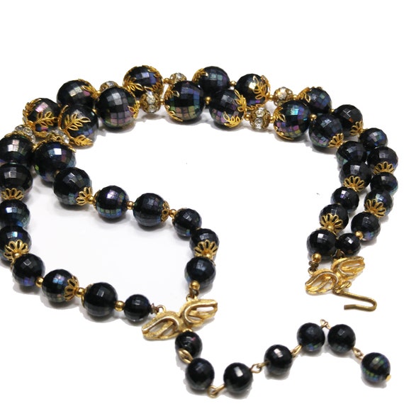 Deauville Lucite Black & Gold Necklace, Two Stran… - image 6