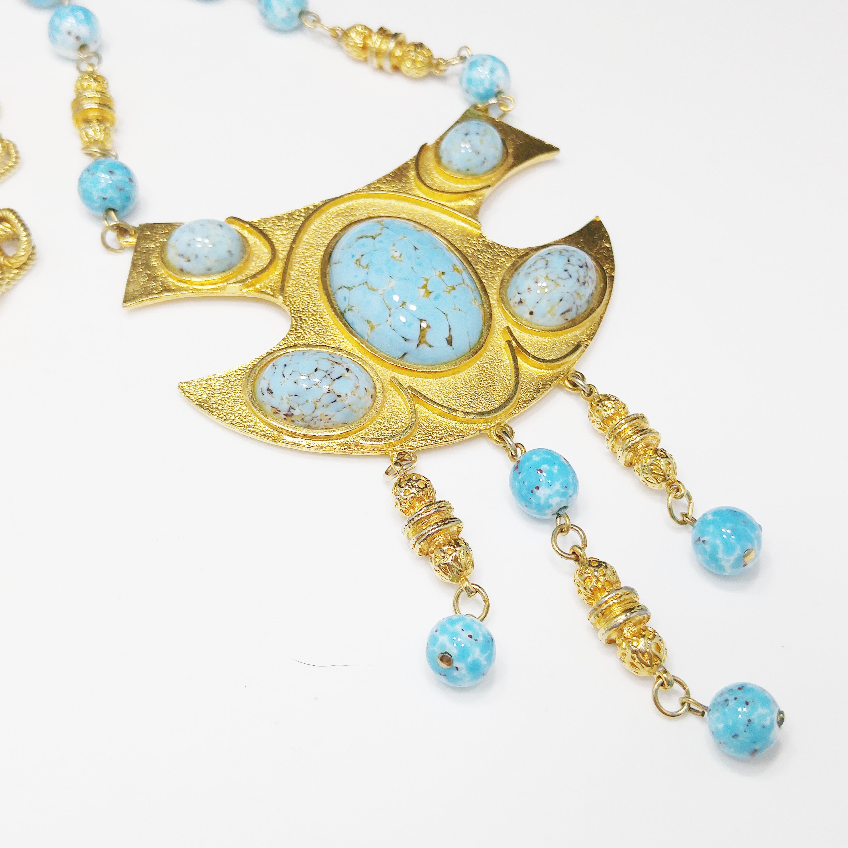Vendome Pendant Necklace, Gold Plated, Faux Glass Turquoise