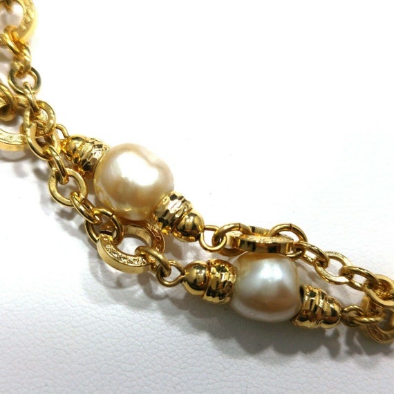 Monet Long Chain Necklace, Faux Baroque & Round P… - image 2