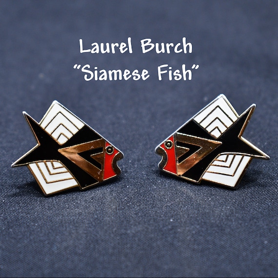 Laurel Burch "Siamese Fish" Post Earrings, Gold P… - image 1