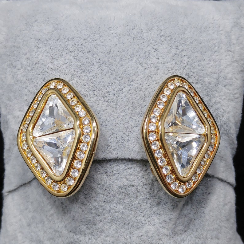 Swarovski Clear Crystal Rhinestone Earrings, Gold Plated, 1990s Vintage Jewelry image 10