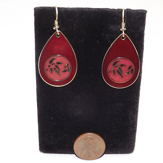 Laurel Burch Red Bamboo Earrings, Gold Plated, 19… - image 9