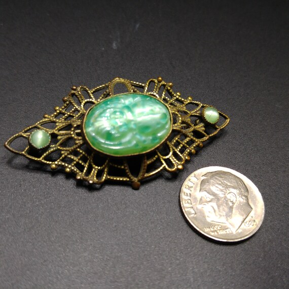 Czech Marbled Glass Scarab Brooch, Egyptian Reviv… - image 7