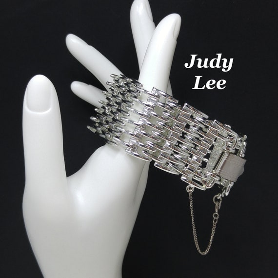 Judy Lee Wide Woven Metal Bracelet, Silver Tone, … - image 1