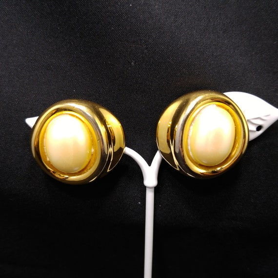 Givenchy Faux Pearl Clip Earrings, Gold Plated, 1… - image 2