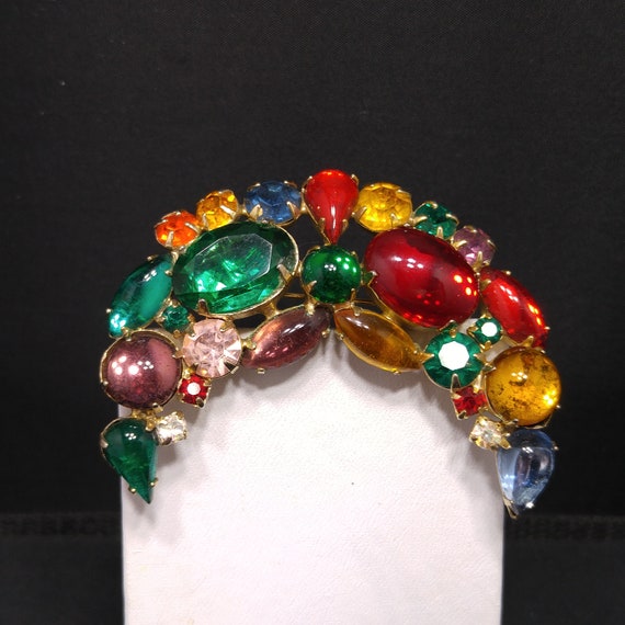 Weiss Fruit Salad Crescent Moon Brooch, Multicolo… - image 3