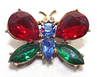 Coro Butterfly Rhinestone Brooch, Gold Plated, 1940s Vintage Jewelry