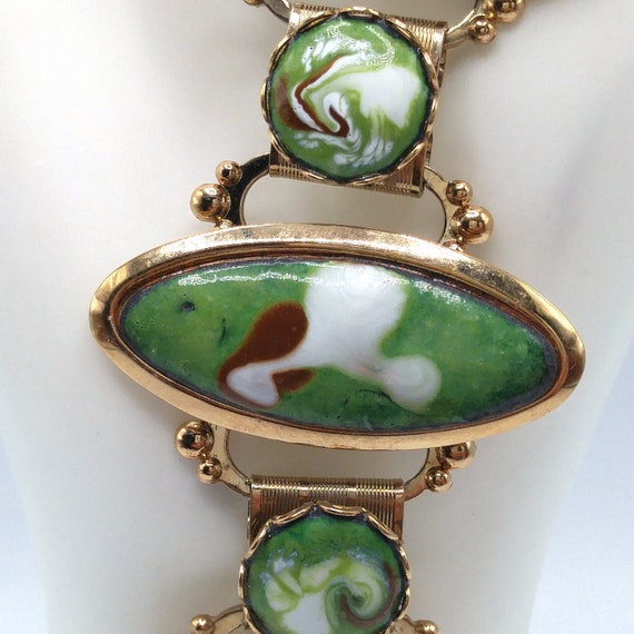 Mid-Century Enamel Book Chain Bracelet, Green Bro… - image 6