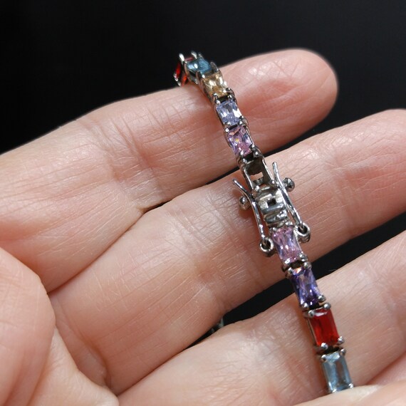 Silver Multi-colored Crystal Rhinestone Bracelet,… - image 4