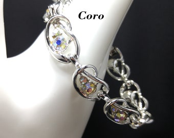 Vintage Coro Rhinestone Bracelet, Aurora Borealis, 1960s Women's Jewelry