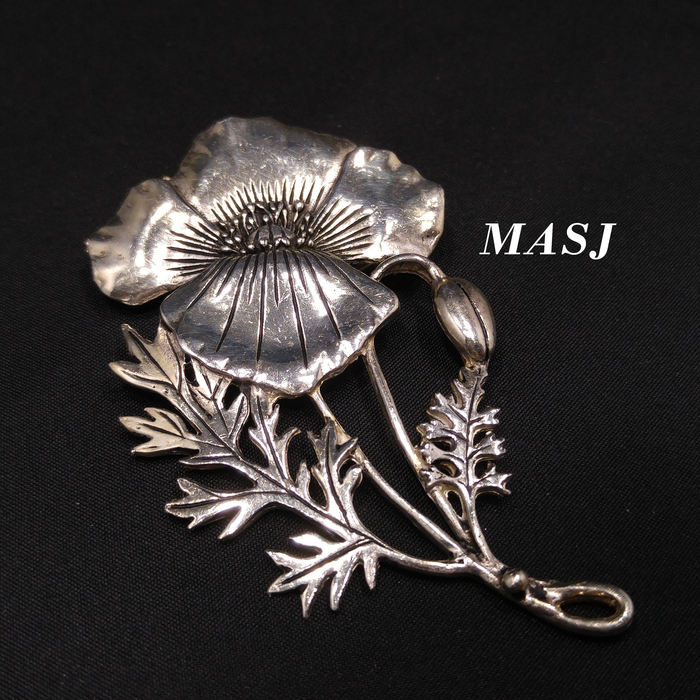 完璧すぎて可愛げがない MASJ シルバーメッキフラワーブローチ&ペンダント、大きな花柄 シルバー