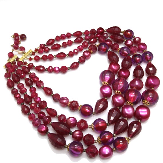 West Germany Cranberry Red Beaded Necklace, Four … - image 8
