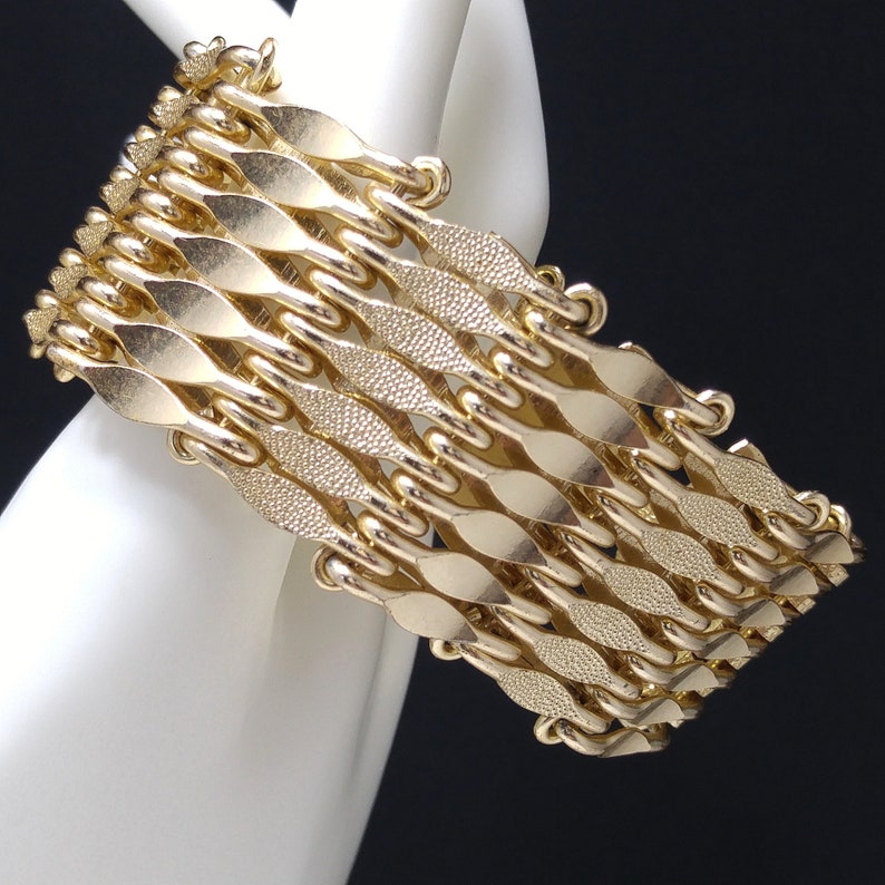 Gold Tone West Germany Wide Woven Bracelet 1950s Vintage Jewelry