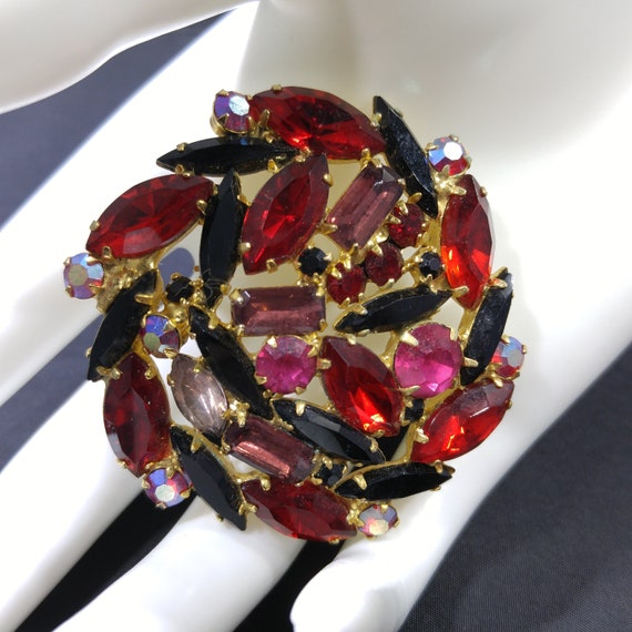 Red & Purple Juliana Style Brooch, Gold Plated, 1… - image 2