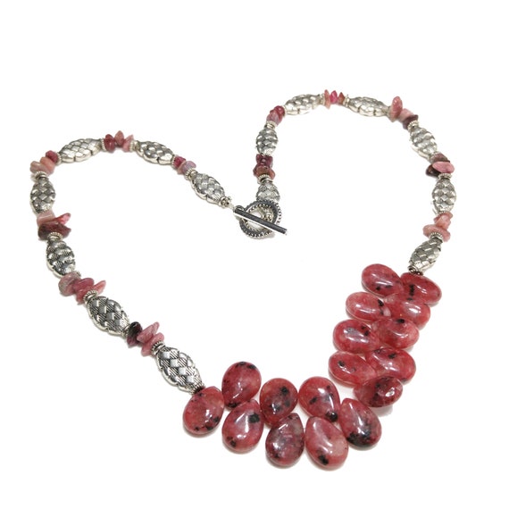 Vintage Raspberry Rhodonite Beaded Necklace, Hand… - image 7