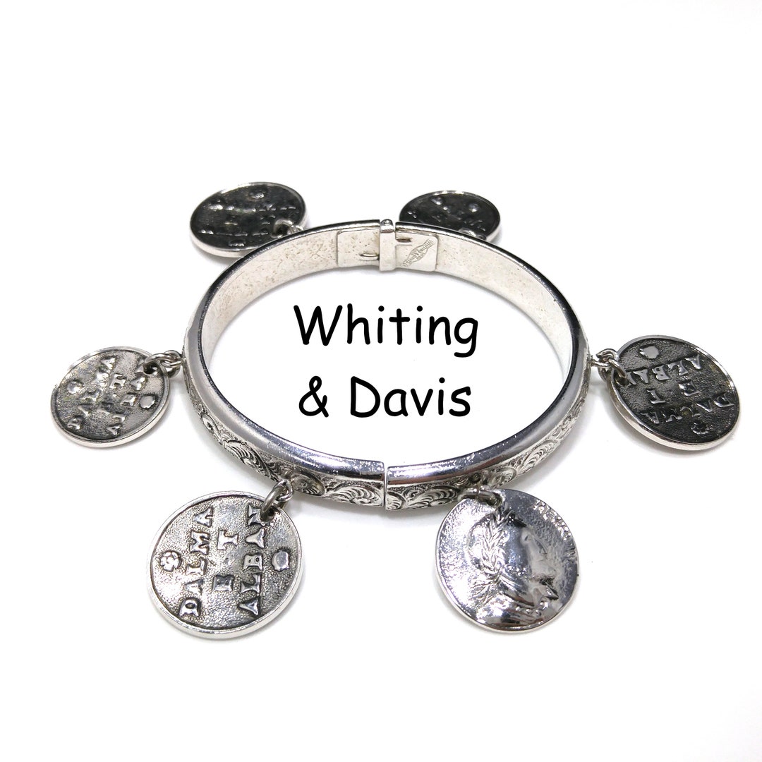Vintage Signed Whiting & Davis Dalma B T Alban Coin Bangle Hinged Charm  Bracelet