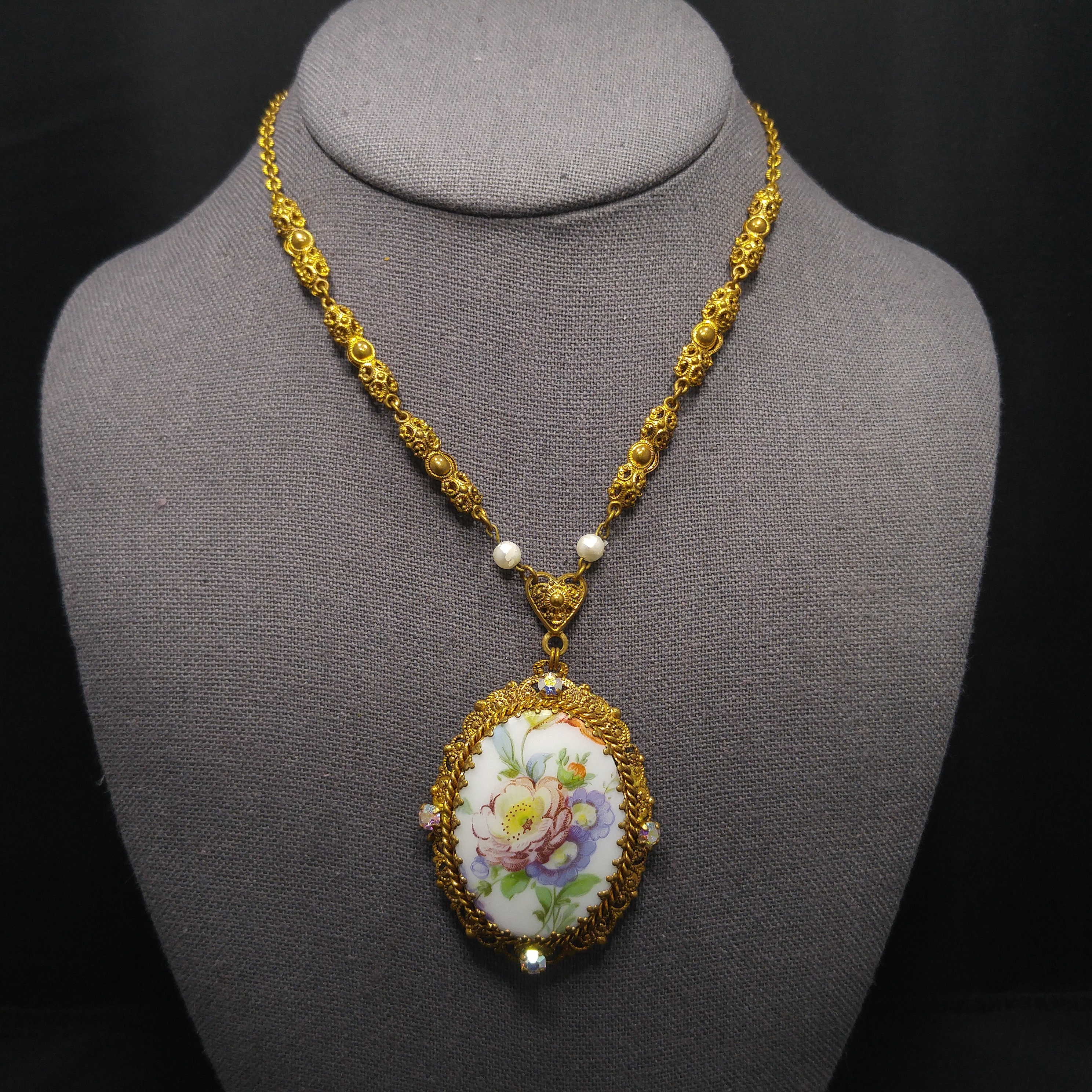 Western Germany Purple Floral Pendant Necklace, Filigree Rhinestones Faux Pearls, 1950s Vintage Jewelry - Etsy Western Germany Purple Floral Pendant Necklace, Filigree Rhinestones Faux Pearls, 1950s Vintage Jewelry - Etsy