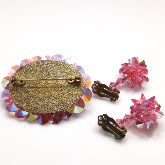 Pink Flat Crystal Brooch & Earrings, Aurora Borea… - image 7