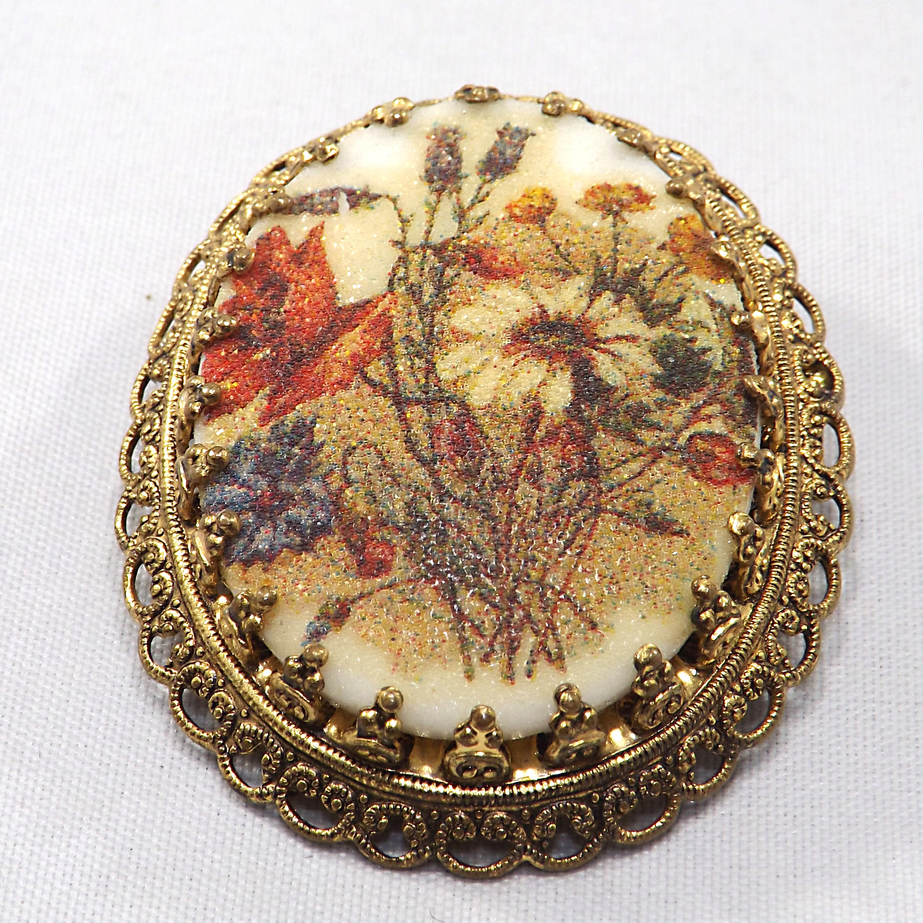 UncoveringVintage West Germany Sugar Glass Floral Brooch, Filigree Back, 1960s Vintage Jewelry