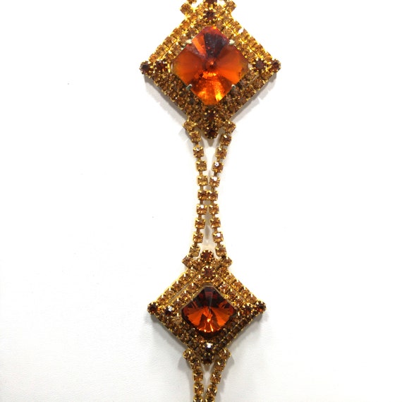 Topaz Glass Rhinestones Long Necklace Earrings, R… - image 2