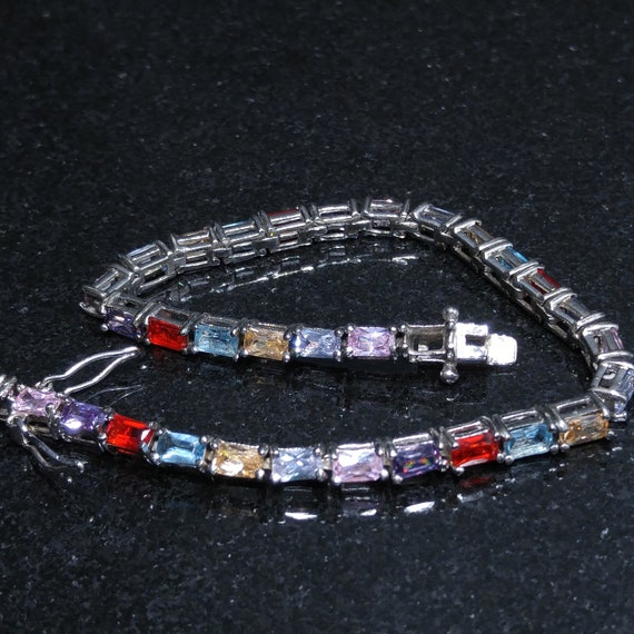 Silver Multi-colored Crystal Rhinestone Bracelet,… - image 9