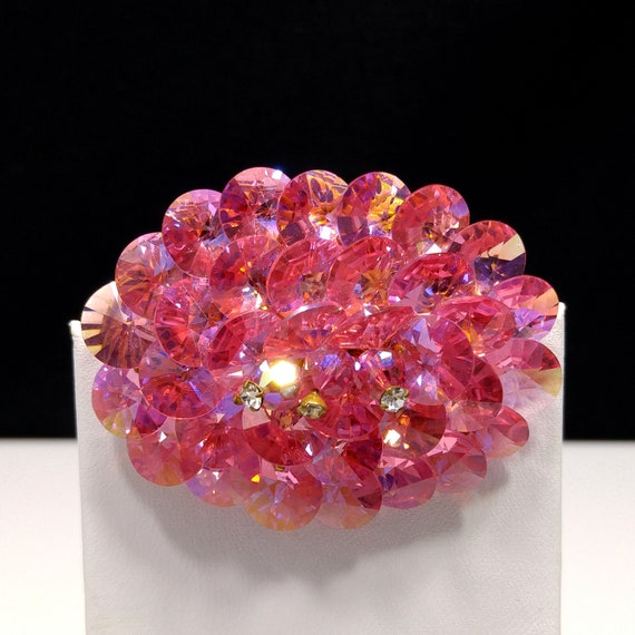 Pink Flat Crystal Brooch & Earrings, Aurora Borea… - image 3
