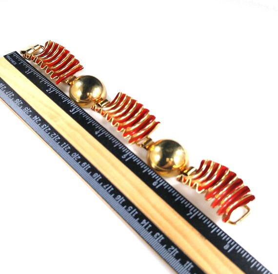 Red Enamel Ribbon Bracelet, Mid Century Modern, G… - image 7