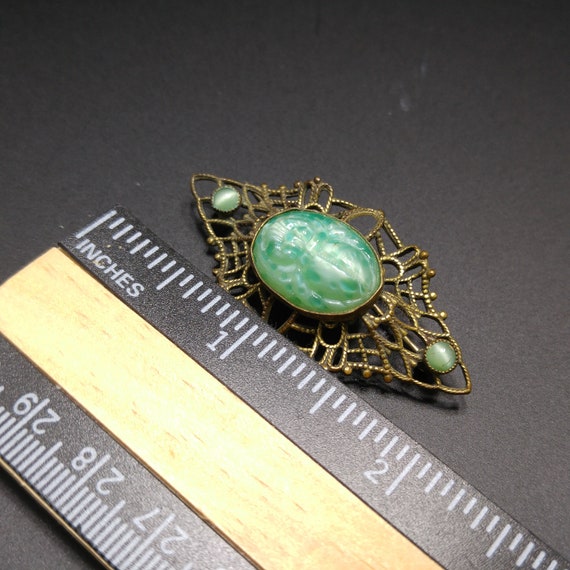 Czech Marbled Glass Scarab Brooch, Egyptian Reviv… - image 6