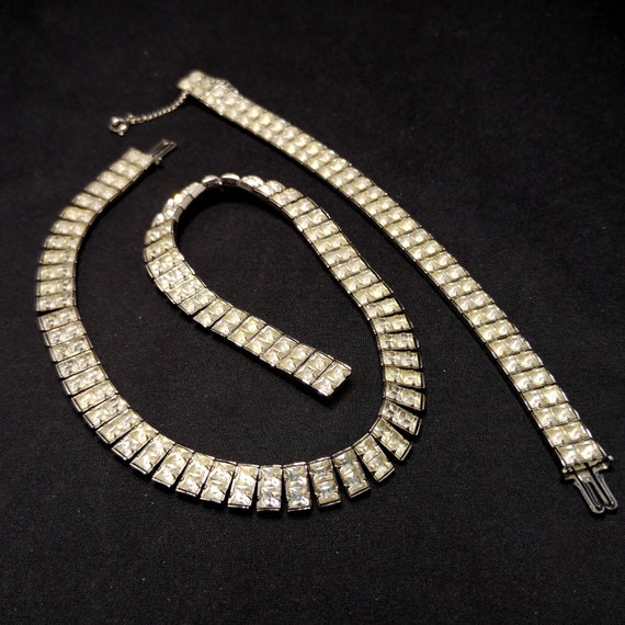 Art Deco Clear Rhinestone Choker Necklace Bracele… - image 9