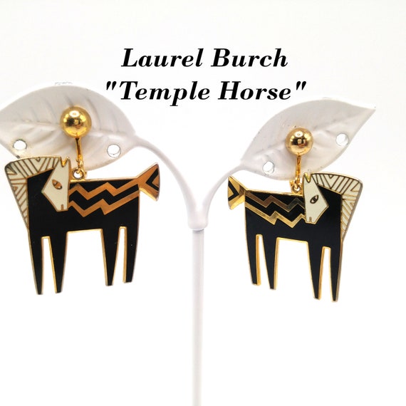 Laurel Burch "Temple Horse" Clip Earrings, Black W