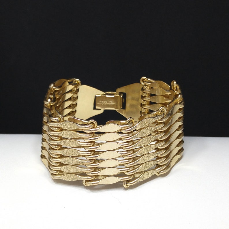 Gold Tone West Germany Wide Woven Bracelet 1950s Vintage Jewelry