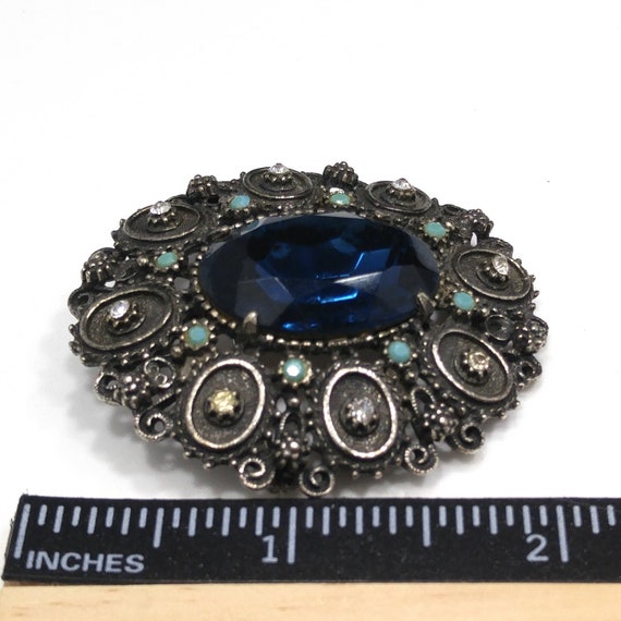 Florenza Blue Faceted Glass Brooch & Pendant, Ant… - image 9