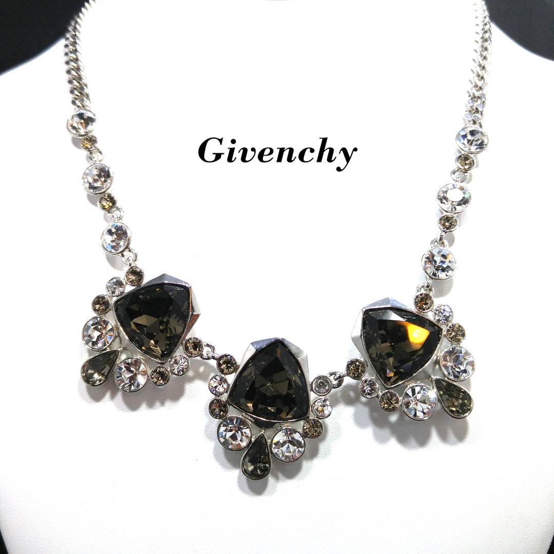 Givenchy Large Smoky Rhinestone Necklace Rhodium Plated 1990s