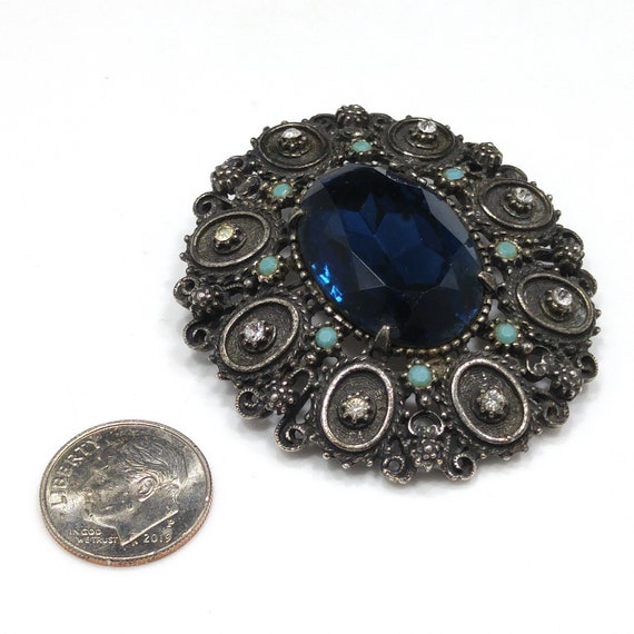 Florenza Blue Faceted Glass Brooch & Pendant, Ant… - image 10