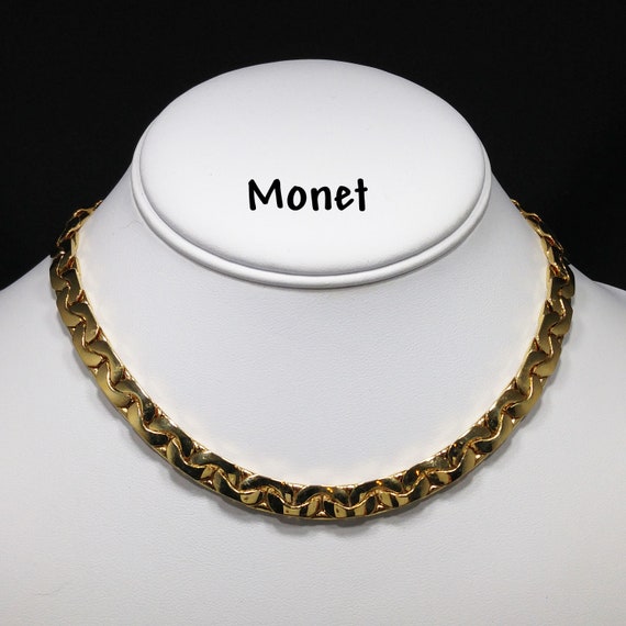 Monet Gold Plated Choker Necklace, 1980s Vintage … - image 4