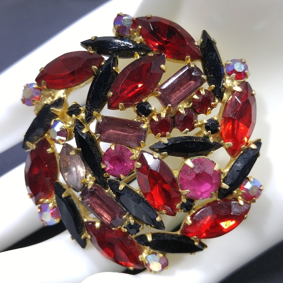Red & Purple Juliana Style Brooch, Gold Plated, 1… - image 10