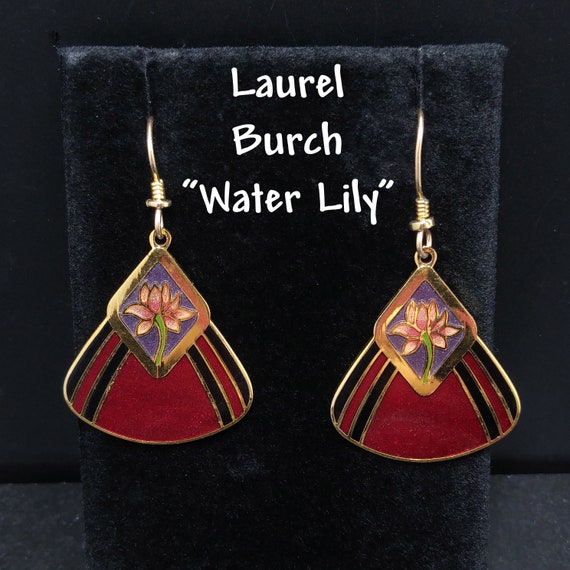 Laurel Burch "Water Lily" Earrings, Gold Plated, … - image 10