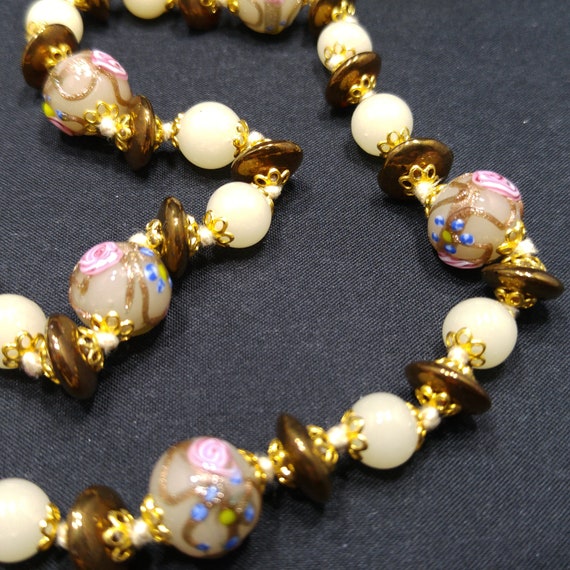 Wedding Cake Venetian Glass Beaded Necklace & Bra… - image 6
