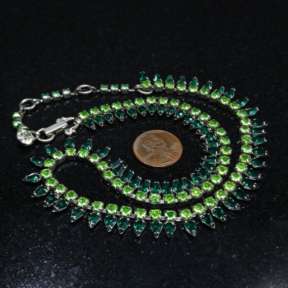 Sherman Green Rhinestone Necklace, Vaseline or Ur… - image 5