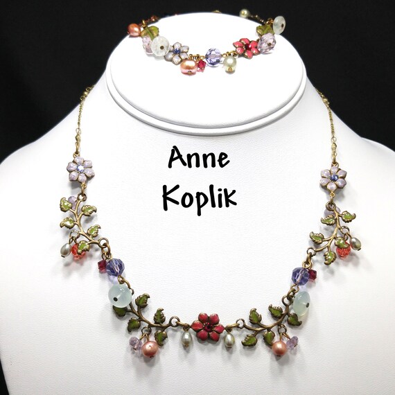 Anne Koplik Floral Enamel Necklace Bracelet Swarovski Beads