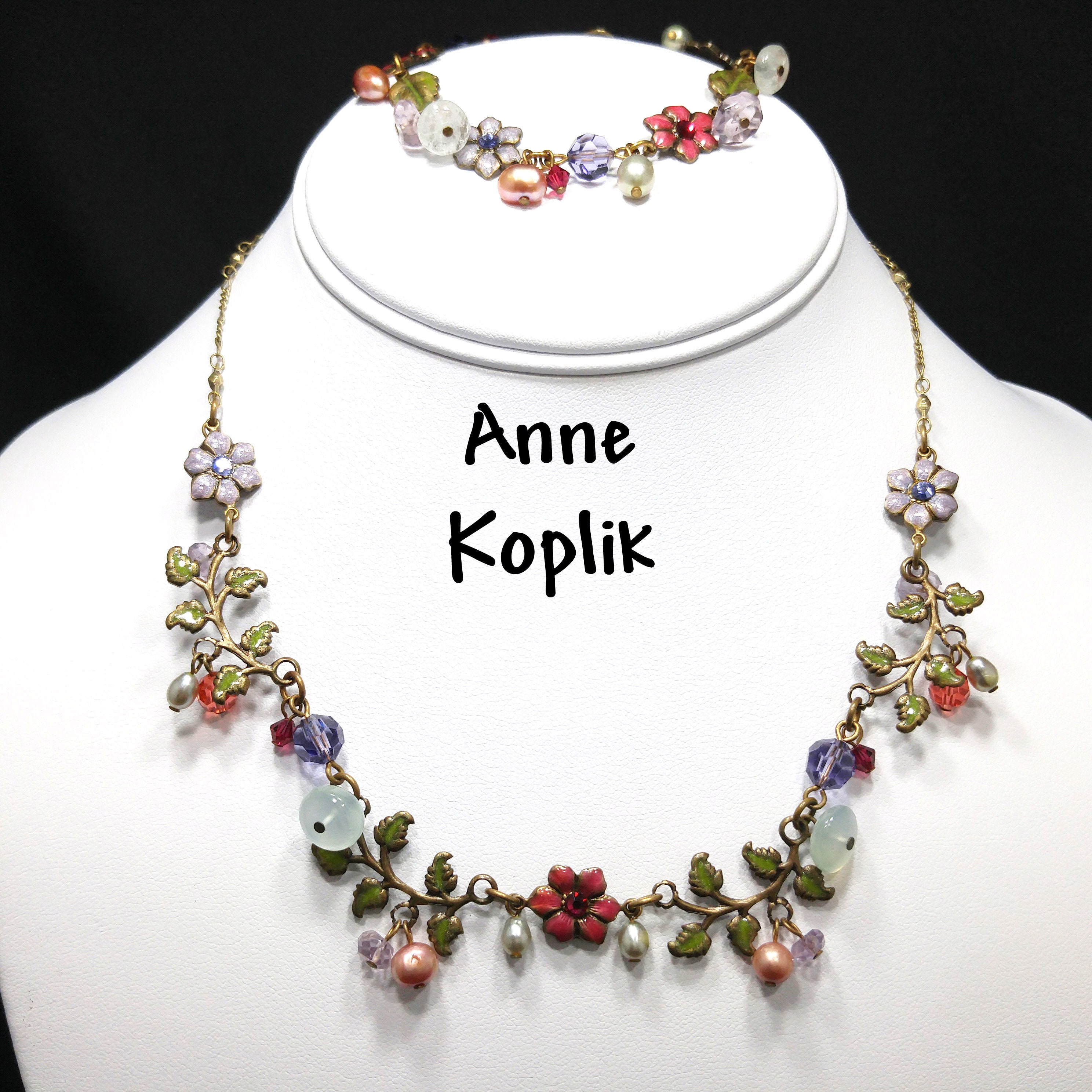Anne Koplik Floral Enamel Necklace Bracelet Swarovski Beads
