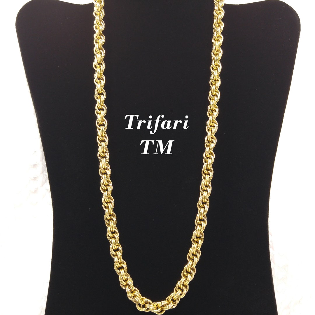 Trifari TM Rolo Rope Chain Necklace, Gold Plated, 1990s Vintage Jewelry