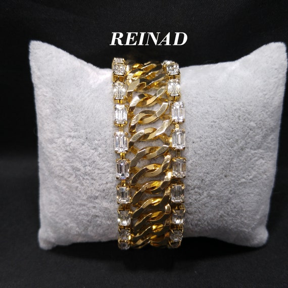 Reinad Chain Clear Rhinestone Bracelet, Gold Plat… - image 5