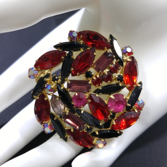 Red & Purple Juliana Style Brooch, Gold Plated, 1… - image 1
