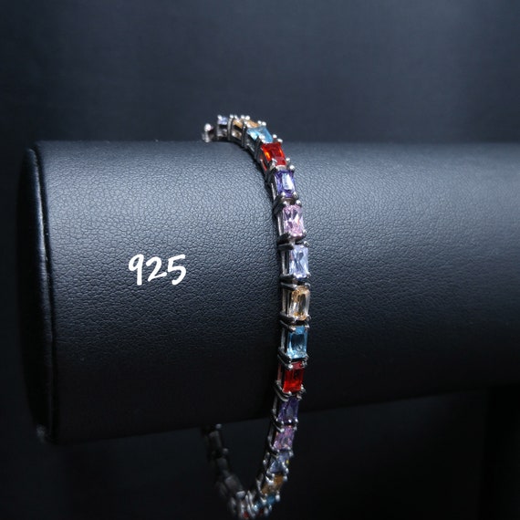 Silver Multi-colored Crystal Rhinestone Bracelet,… - image 1