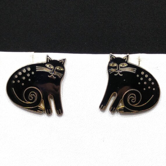 Laurel Burch "Keshire Cat" Black Post Earrings, G… - image 9